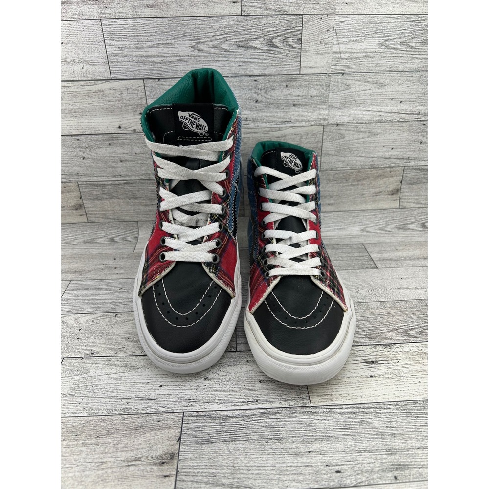 Vans Sk8-Hi Patchwork Studded Plaid Denim High Top Sneakers Mens 5.5 Womens 7